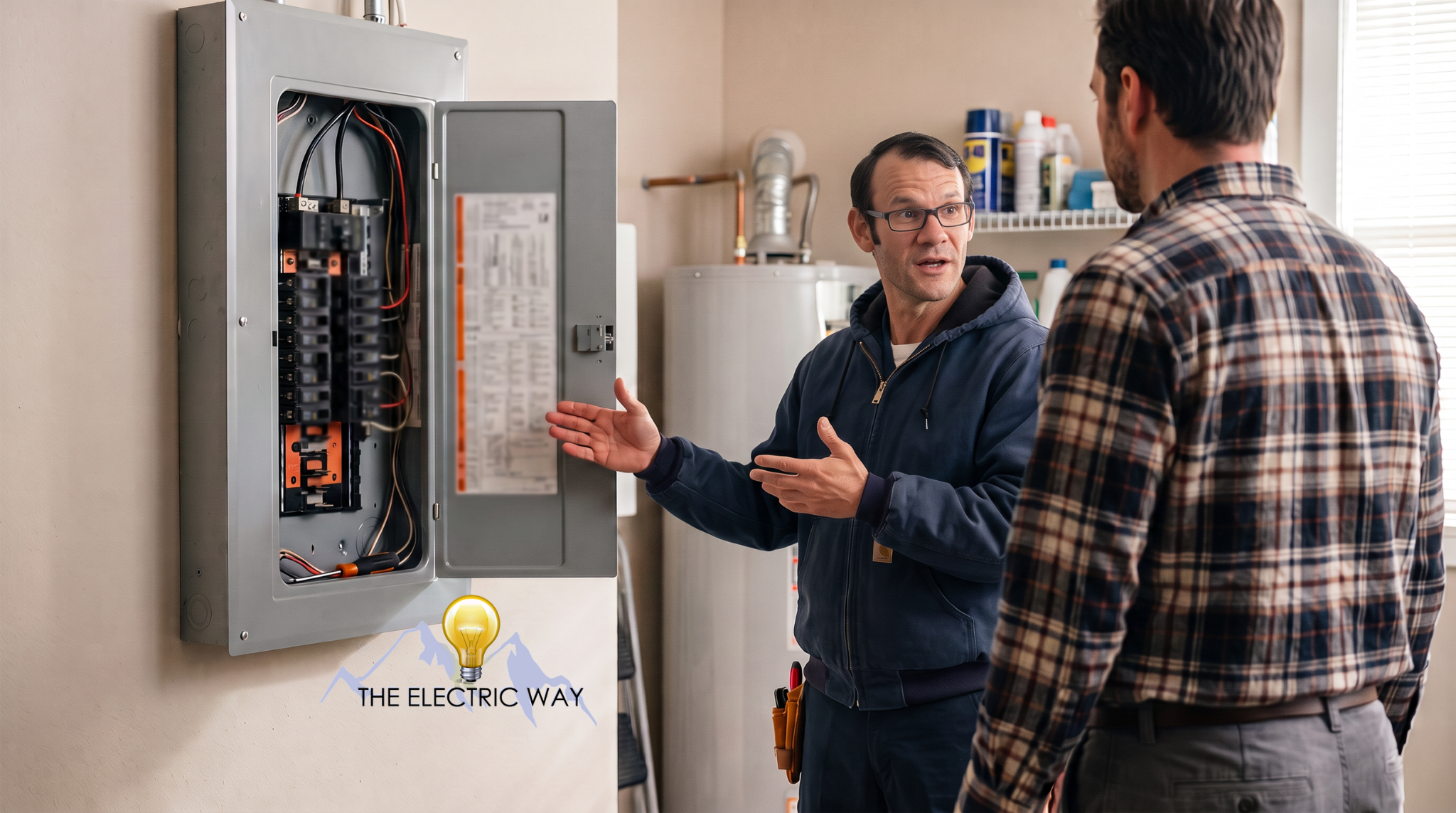 Colorado Springs electrician showing an electrical panel to a customer